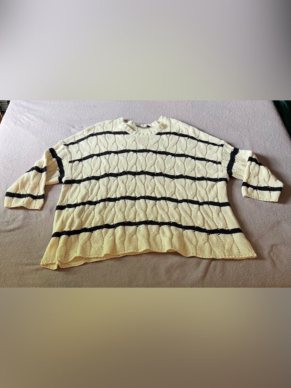 ASOS Curve Yours Clothing Cable Knit Stripped Oversized Sweater